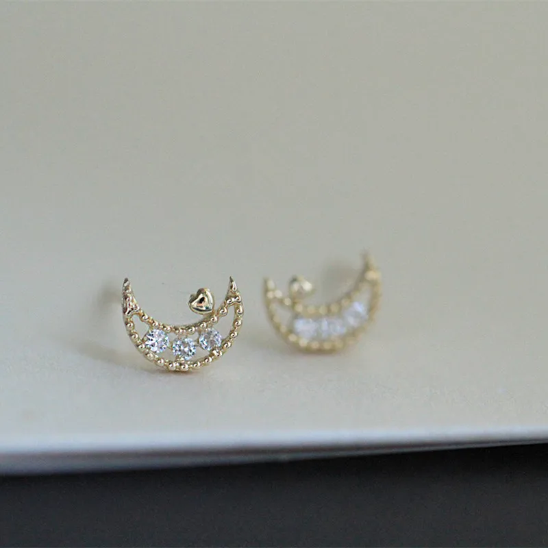 925 Sterling Silver Simple Hollow Magic Moon Stud Earrings Women Fashion Charm Wedding Party Jewelry Accessories Gift