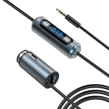 

JINSERTA 3.5 AUX Input Handsfree FM Transmitter 5V/2.4A USB Charger Car Music Player Cigarette Lighter Car Kit