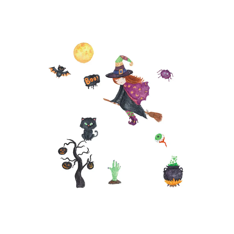 Halloween Creative Anime Wall Stickers Mop Witch Pattern Wallpaper Decal Poster Bedroom Living Room Home Decoration Zer Wall Stickers Aliexpress