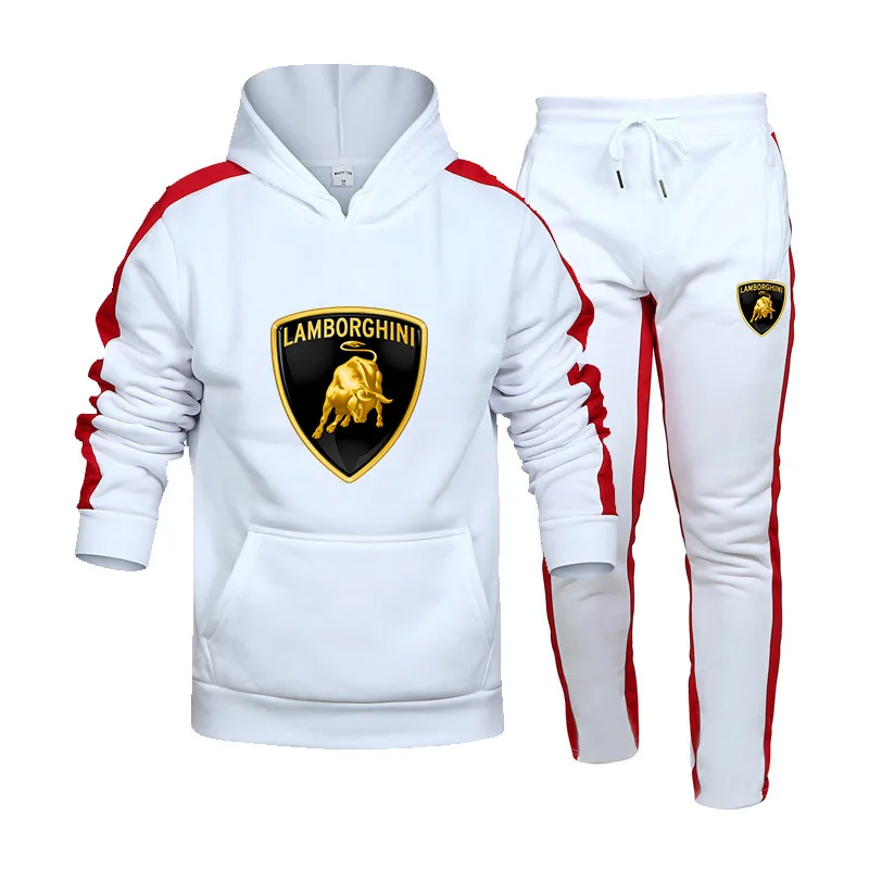 Nuevo Lamborghini de los hombres costura Sudadera con capucha + pantalones traje de logo de moda de calle al aire libre ropa deportiva juego de ropa casual