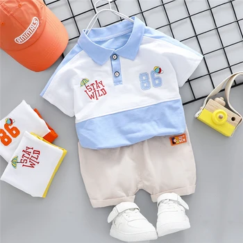 

HYLKIDHUOSE 2020 Summer Baby Boys Clothing Sets Casual Short Sleeve Lapel T Shirt Shorts Infant Clothes Children Kids Clothing