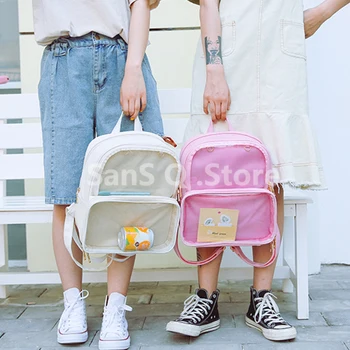 

PVC Backpack Pink Small Clear Women Backpacks Waterproof Kawaii Transparent Bag For School Teenager Girls Shoulder Bags 2019