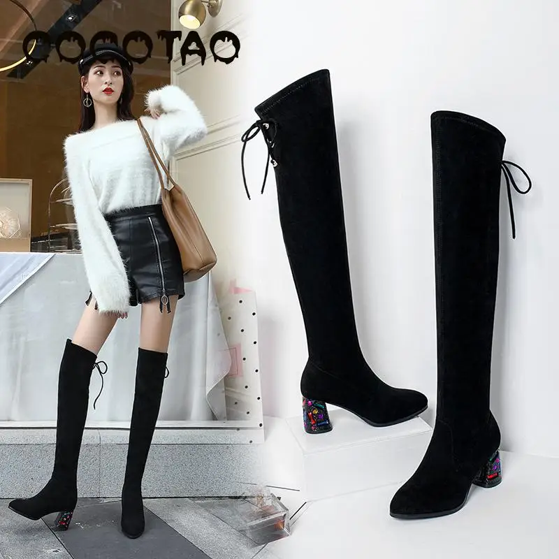 

Over The Knee Boots Martin Boots Female Autumn 2019 New British Wind High Tube Elastic Boots Thick With Net Red Thin Boots Tide