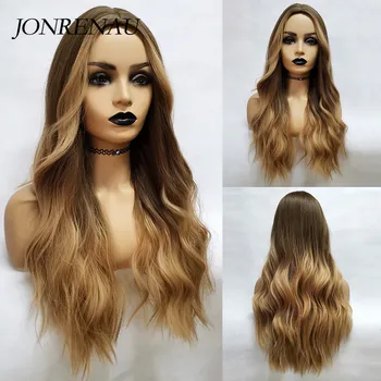 JONRENAU Long Synthetic Natural Wave Brown to Golden Blonde Ombre  Hair Wig Daily Wear Wigs for White /Black women 2