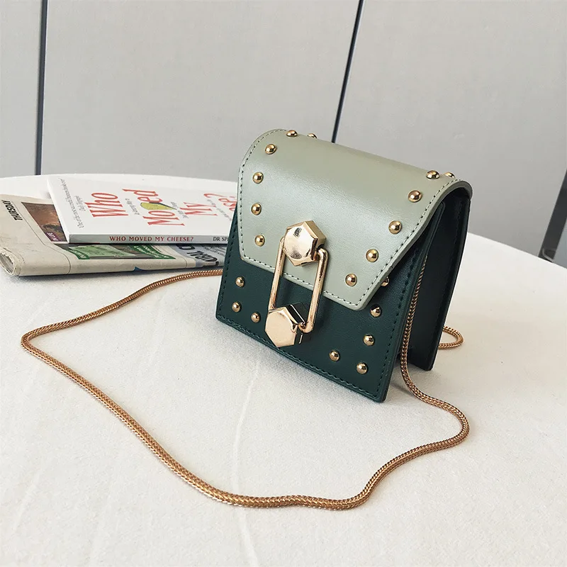 

Mini Small Bag Women's 2020 New Style Korean-style Western Style Chain Square Sling Bag Versitile Fashion Rivet Crossbody Bag