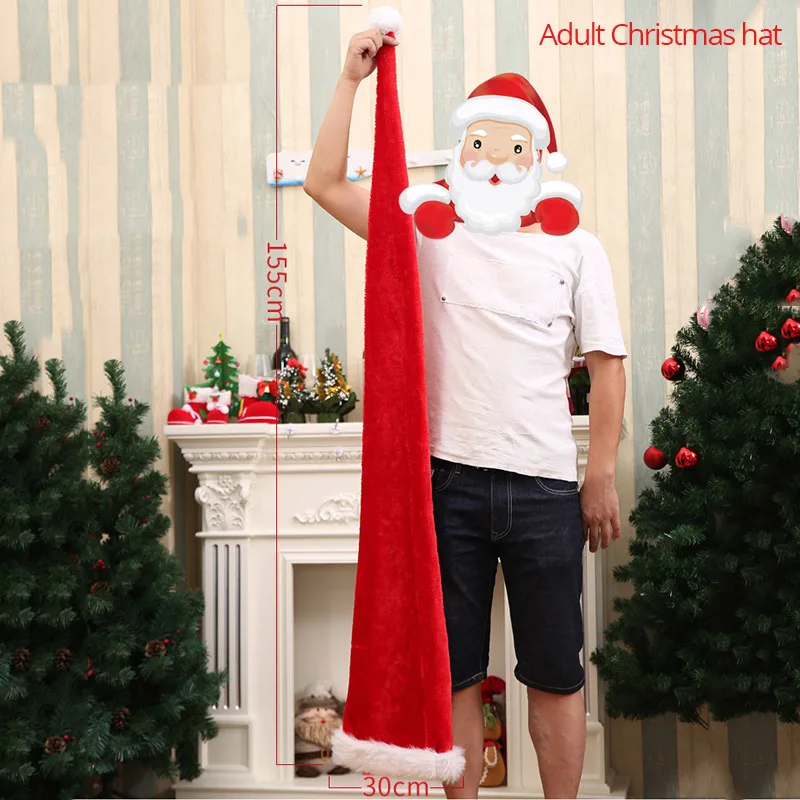 Adult Children Long Christmas Hat Plush Santa Claus Cap New Year Christmas Party Decoration