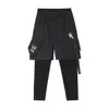 Fake Two Piece Hip Hop Cargo Pants Men‘s Embroidery Drawstring Joggers Ribbon Multi Pockets Techwear Harem Pants 5