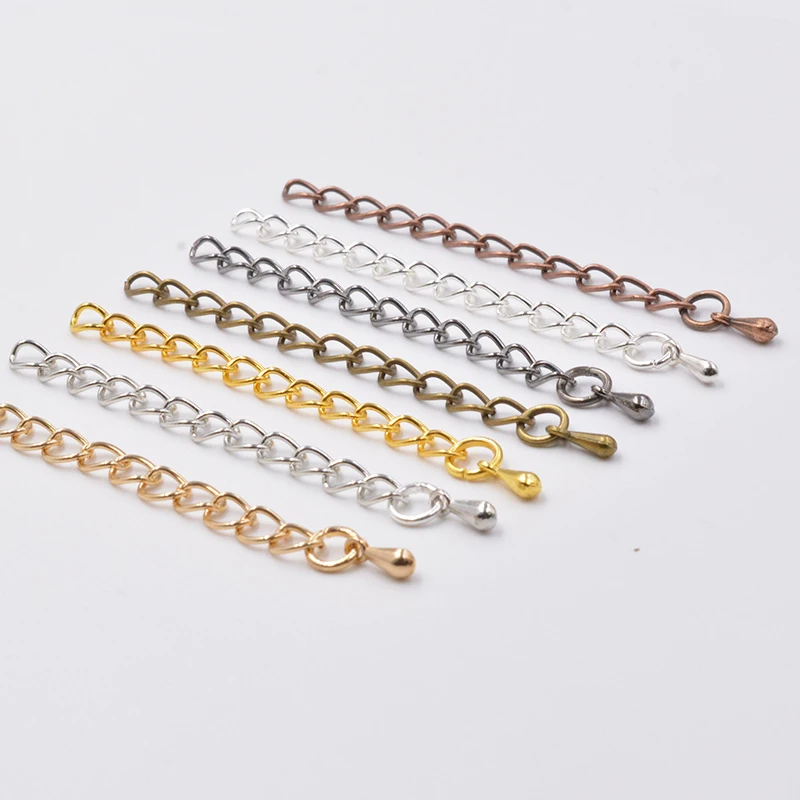 

20pcs 50/70mm Gold/Silver/Metallic Water Drop End Beads with Extended Extension Tail Chain Connector for Jewelry Making Findings