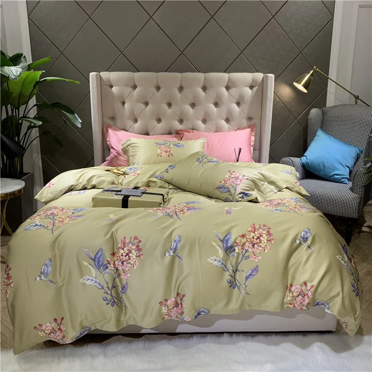 

Free Shipping Modern Bedding Set 4pcs Pillow Sheet Pure Cotton Satin Quilt Cover New Chinese Style Home Textile 1.8m BeddingSet
