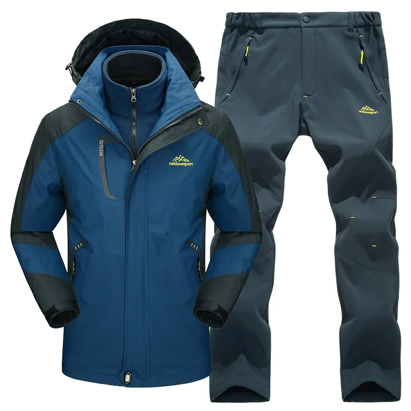 Nieuwe Fleece Voering Wandelen Jas & Broek Mannen Winter Outdoor Dikke Thermische Jas 3-In-1 Wandelen pak Waterdicht Winddicht Skipak Nieuwe Fleece Voering Wandelen Jas & Broek Mannen Winter Outdoor Dikke Thermische Jas 3-In-1 Wandelen pak Waterdicht Winddicht Skipak