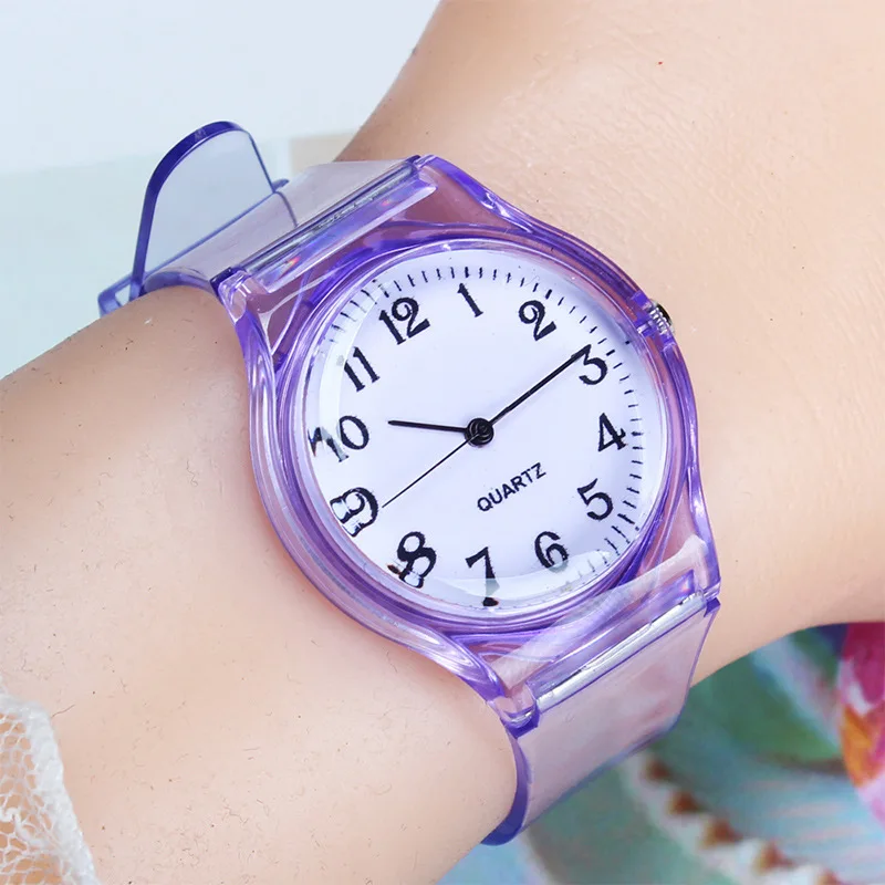 Reloj de cuarzo para niños, cronógrafos de pulsera, de plástico transparente, para niñas y niños