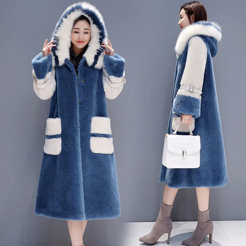

2018 Winter ZMFS81132 with Faux Fur Collar Women's plus Velvet Fur Hooded Coat Overcoat a Generation of Fat