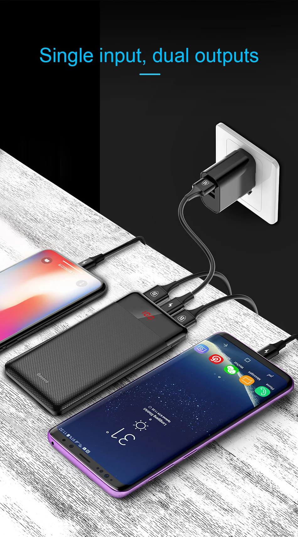 Baseus 10000 мАч Мощность/ч, тонкое USB Мощность банк 10000 мАч повербанк Портативный телефона с двумя USB выходами Батарея Зарядное устройство для Xiaomi Mi 3 iPhone