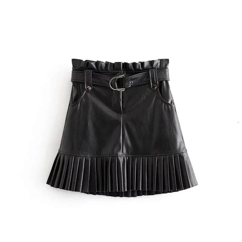 RICORIT плиссированная юбка, Женская шикарная мини-юбка из искусственной кожи, Женская Повседневная Уличная одежда с высокой талией, вечерние мини-юбки