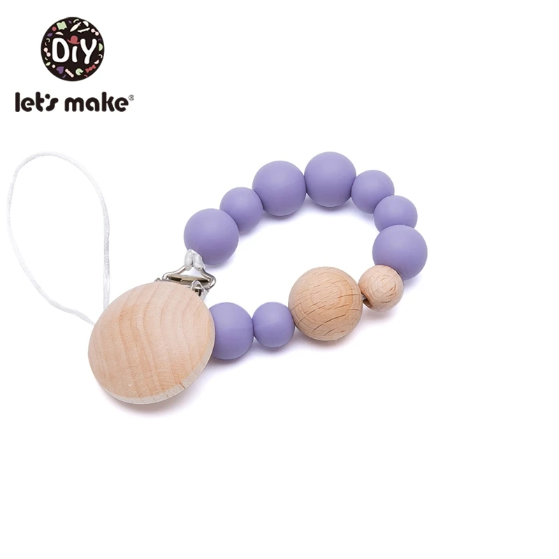Lilac Let's Make/Детская Соска-пустышка с зажимом из натурального дерева, силиконовая соска с бусами, цепь, соска для младенцев, ремень для соски, детский Прорезыватель - Цвет: Lilac