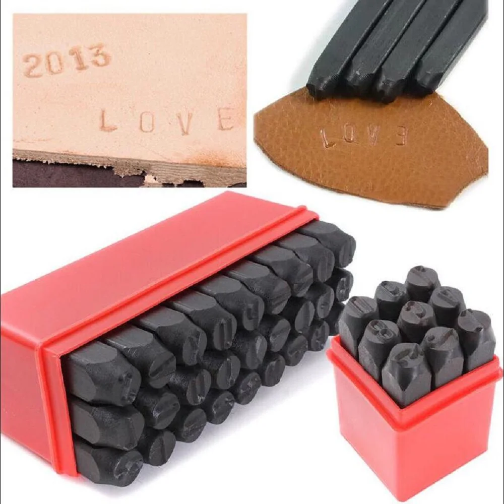 모든 크기 알파벳 문자 번호 스탬프 펀치 세트 상자 DIY LeatherCraft 장식 보석 로고 스탬프에 대한 철강 금속 펀치 도구