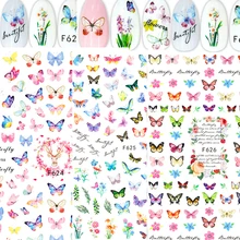 2021 água prego decalque e adesivo borboleta cor simples primavera flor diy unhas para adesivos arte do prego marca dwaterágua manicure decoração