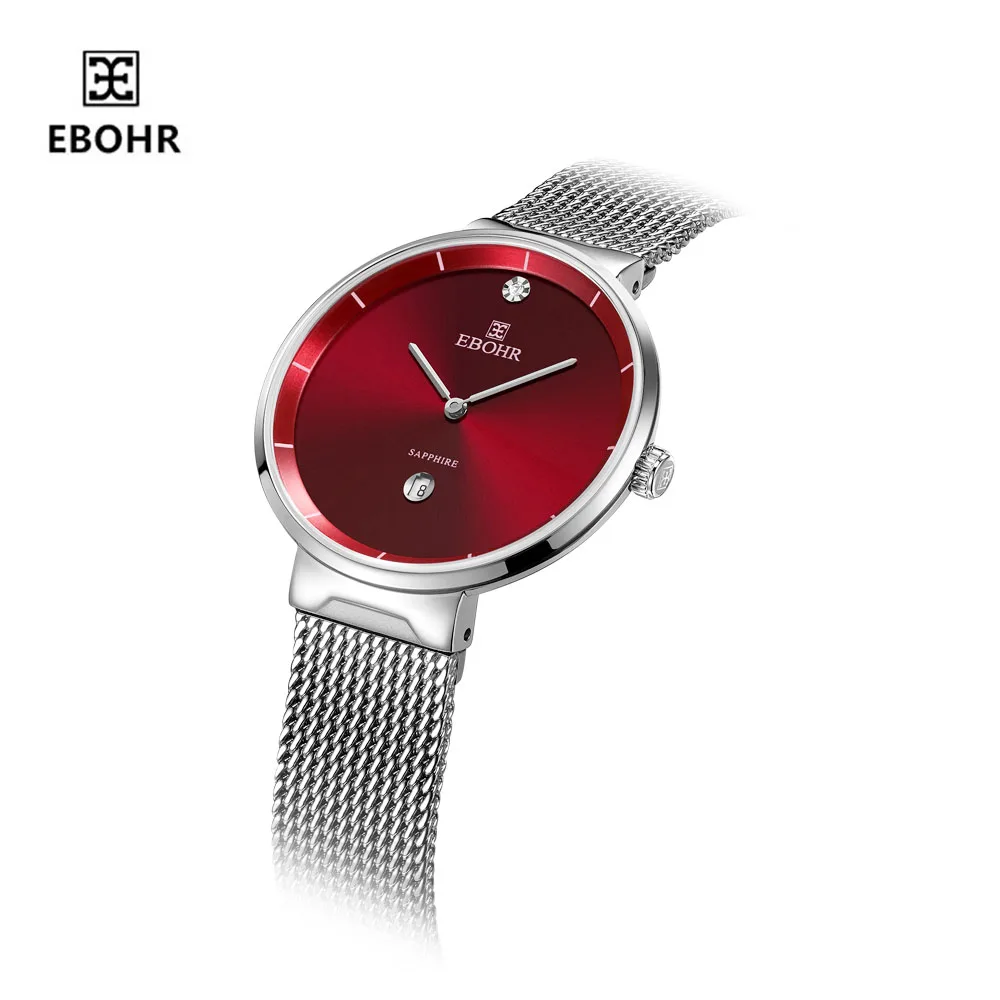 EBOHR simple quartz watch men and women fashion Milan woven steel belt waterproof calendar couple table 50730115