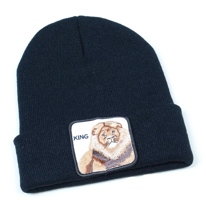 Животные лев Король вязаная шапка вышивка бини зимняя теплая Skullies& лыжные шапочки эластичная вязаная шапка мультфильм лев шапки