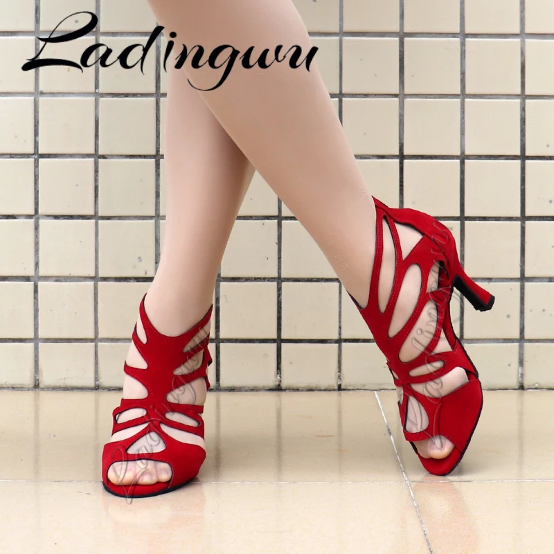 Ladingwu Brands 2022 Latin Dance Shoes Suede Laser Dance Shoes Salsa Women  Dance Boots Ballroom Dance Shoes Cuba Heel 6-10cm