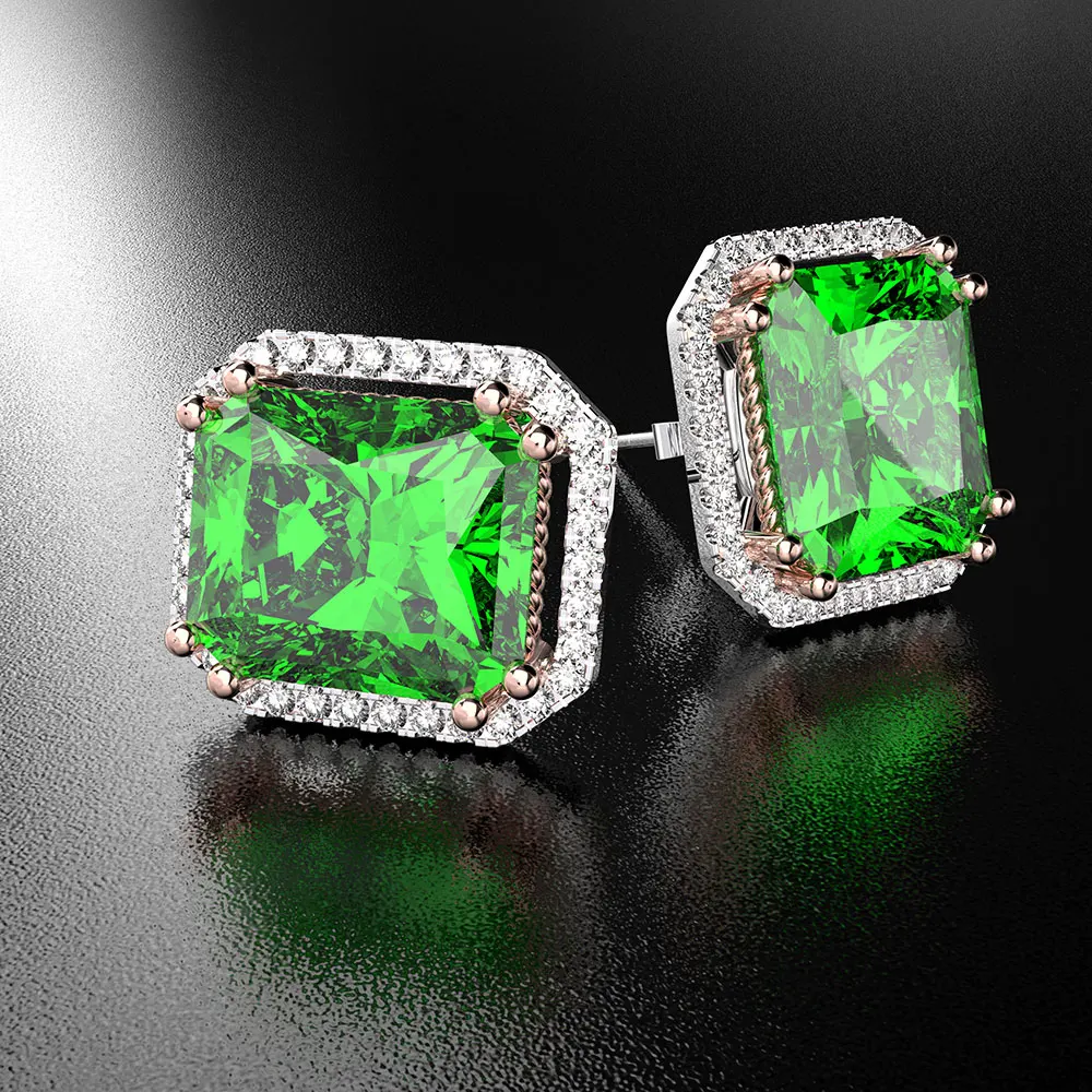 Green Wong Rain стерлингового серебра 925 искусственный муассанит драгоценный камень серьги из белого золота серьги-гвоздики ювелирных изделий - Цвет камня: Green