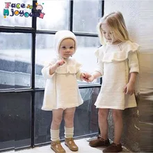 Осенне-зимнее платье для девочек детские вязаные хлопковые платья красные и белые платья с рукавом три четверти и шапочкой для детей от 18 месяцев до 5 лет