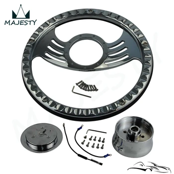 

9-Hole V-8 14" Chrome Billet Steering Wheel + Horn Button & Adapter For G M Chevy
