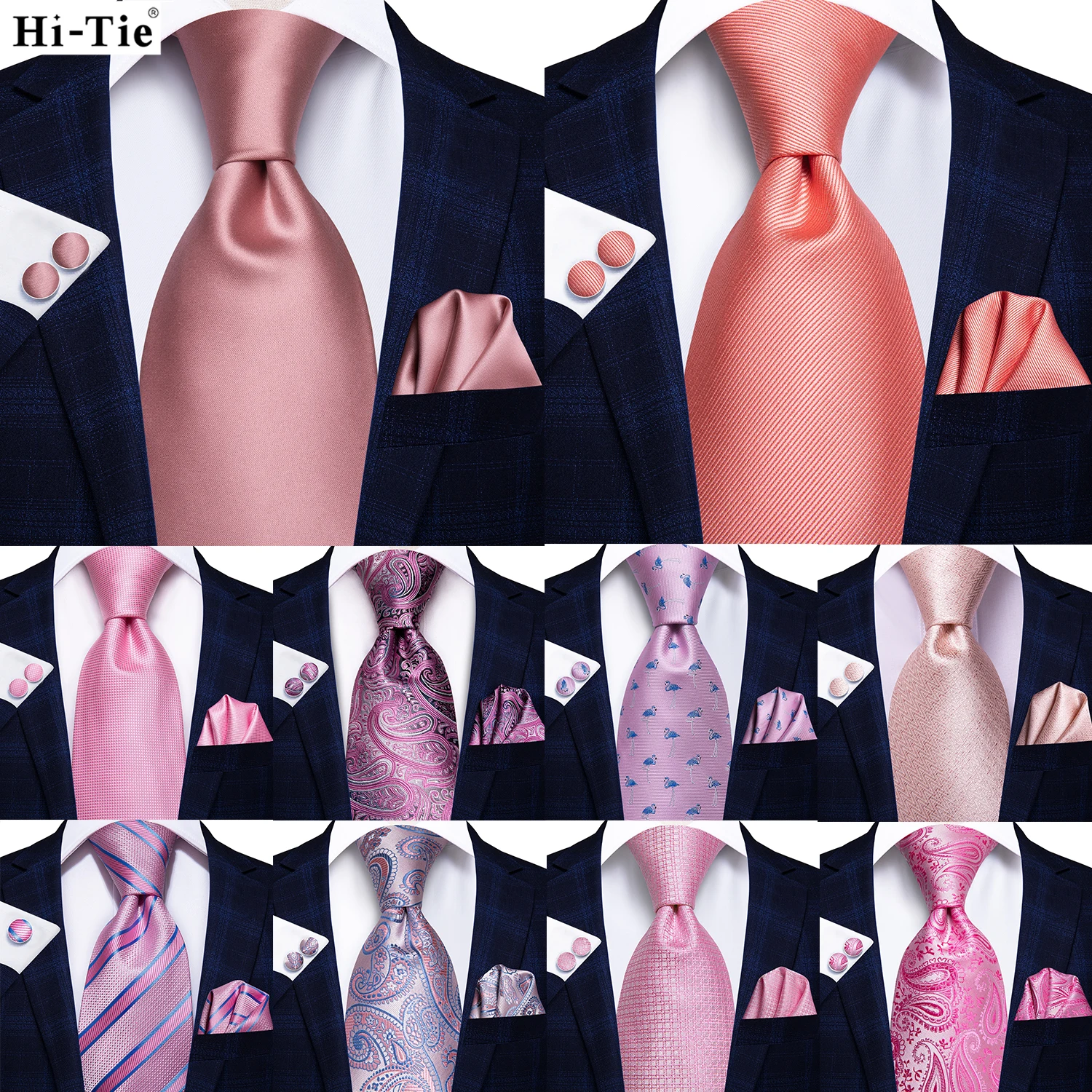 Галстук Hi-Tie однотонный розовый коралловый Пейсли мужской Шелковый Свадебный