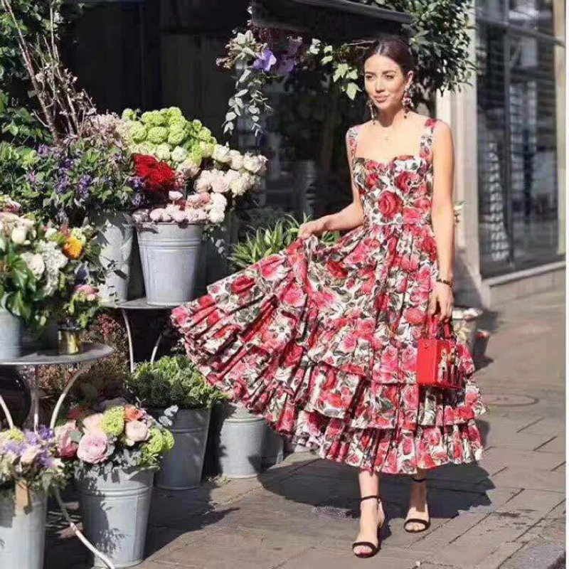 Vestidos elegantes модное дизайнерское бальное платье, женское пляжное платье на тонких бретелях с открытой спиной и цветочным принтом