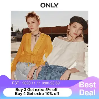 

ONLY Women's Loose Fit Off-the-shoulder 3/4 Sleeves Thin T-shirt | 119241501