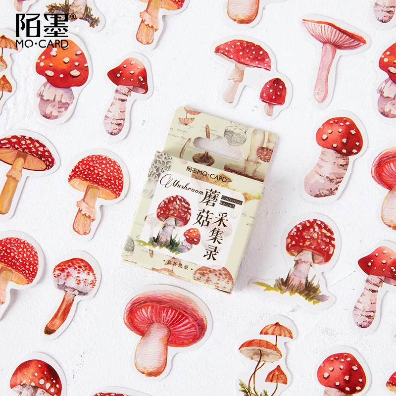 

mo mo Origional Boxed Adhesive Paper Mushroom Acquisition Transcription 45 PCs Creative Plant PDA Decoration Universal Sealing P