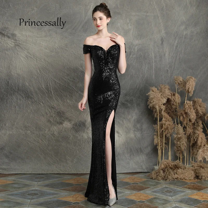 

Off the Shoulder Long Dress Mermaid Evening Dress 2019 Sequin Robe De Soiree longue Formal Dress abiye gece elbisesi