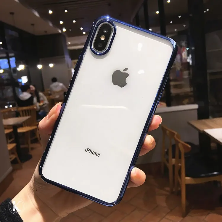 Роскошный обшивка прозрачный мягкий кремний чехол для телефона для iPhone 6 s 6S 7 7S iPhone 8 Plus X 10 11 Pro XR XS Max 5 5S 5SE Тонкий чехол - Цвет: Синий