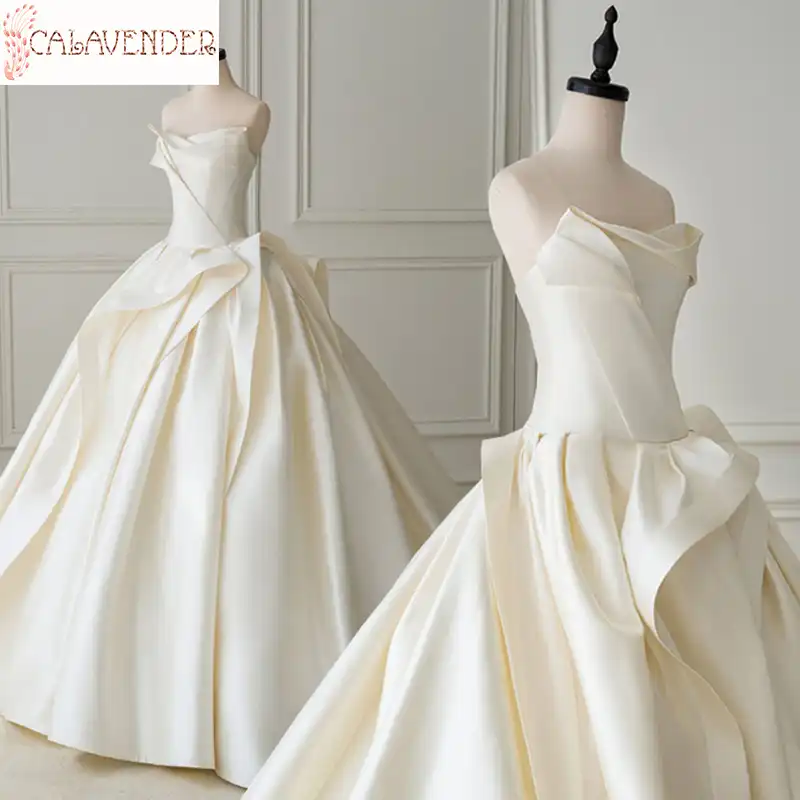 Vestido de casamento de cetim italiano com saia plissada suknia slubna simples vestidos de noiva sem alças vestido de noiva robe de mariee|Vestidos de Noiva| - AliExpress
