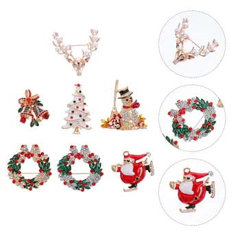 

7Pcs Christmas Brooches Practical Elegant Creative Clothing Accessories Alloy Badges for Date