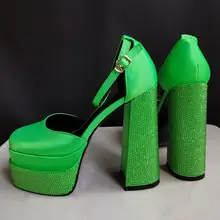 2022 nowe błyszczące diamentowe seksowne platformy damskie buty ślubne grube czółenka wiosenne jedwabne sandały czarna róża czerwona Zapatos Mujer