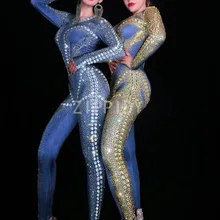 Модный комбинезон с длинными рукавами и стразами серебристого и золотого цвета, праздничный наряд для выпускного вечера, женская одежда для танцоров