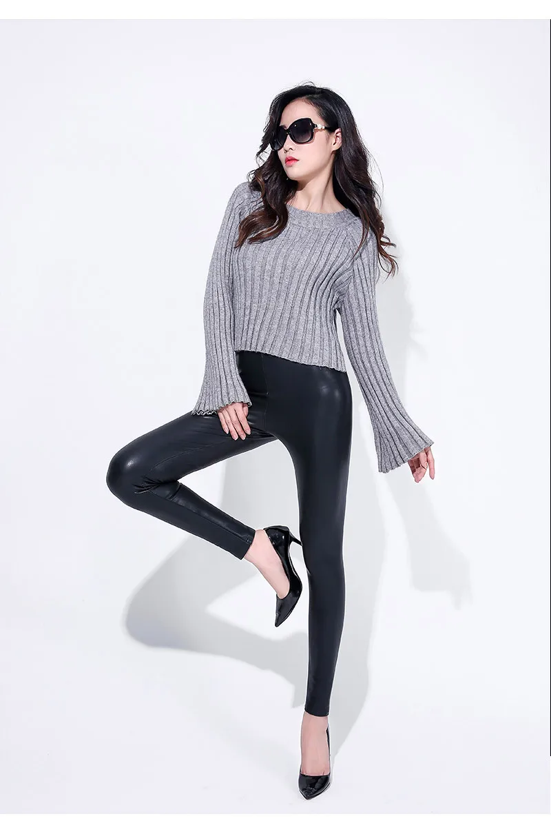 Capri Women Pants Women Winter Fitness Leggings Elastic PU Leather Pencil Pants Ladies Skinny Faux Leather Trousers J229