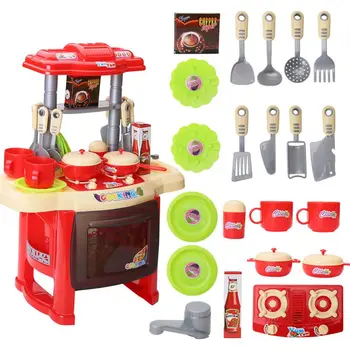

Children Kids Cooking Pretend Role Play Toy Cooker Set Light Sound Red