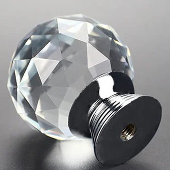 

Acrylic Door Knobs Plastic Cupboard Wardrobe 6Pcs Crystal Diamond Glass