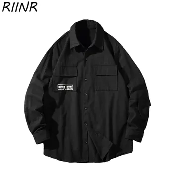 

Riinr Spring Solid Color Shirt Men's Long-Sleeved Korean Trend Large Size Printing Tooling Loose Shirt Coat M-5XL