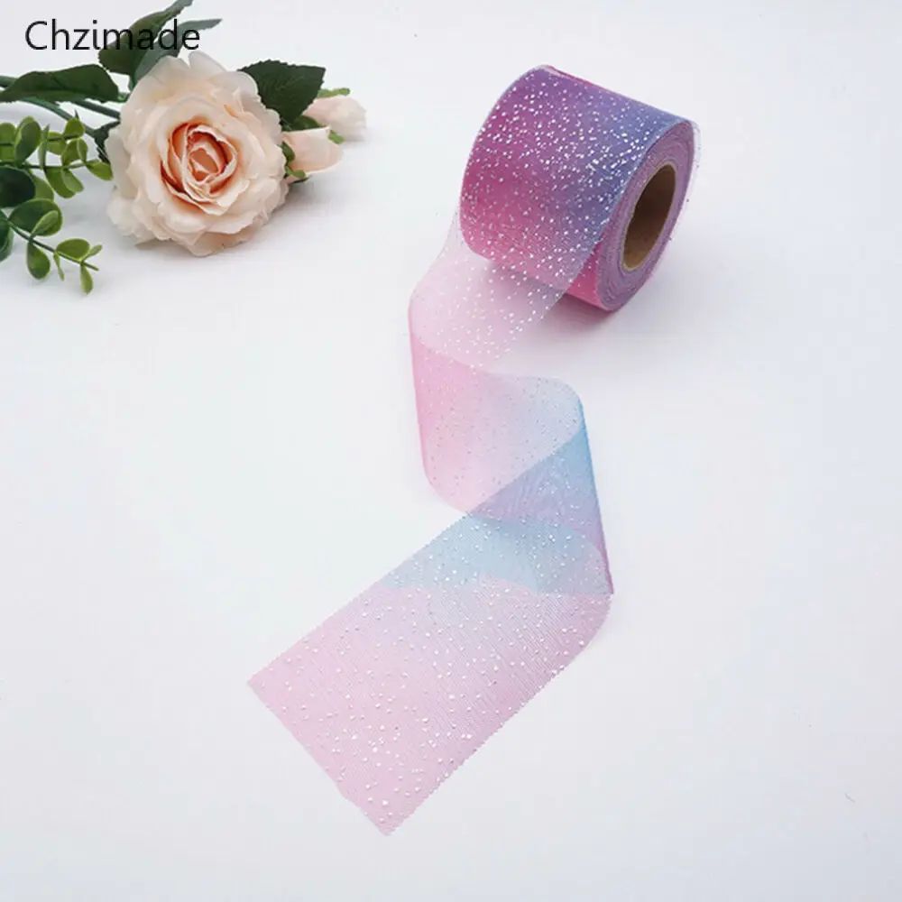 Purple Chzimade 5 ярдов лазерный градиент Радужный Блеск блесток Тюль рулон сетки ткань кружева планки для костюма платье DIY свадебные ремесла - Цвет: Purple