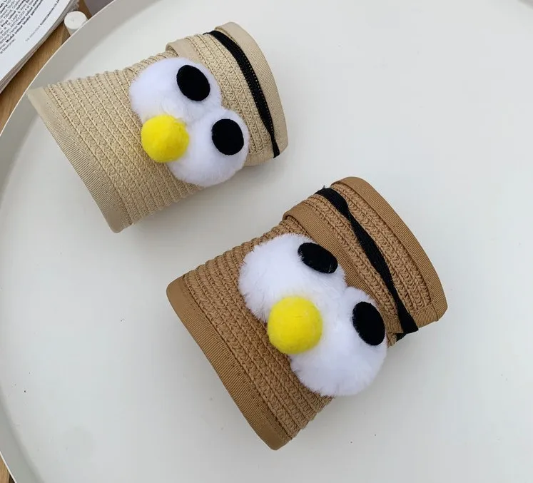 Baby Summer Hat Straw Visor Cap Cute Cartoon Big Eye Adjustable Baby Girls Sun Hats For Kids Infant Newborn Boys Beach Caps 1-6Y crochet baby accessories