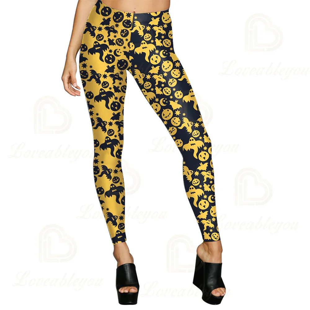 

2020 New Women Halloween Leggings Mid Waist Workout Pants Lady Fitness Leggings Pumpkin 3D Printed Leggings
