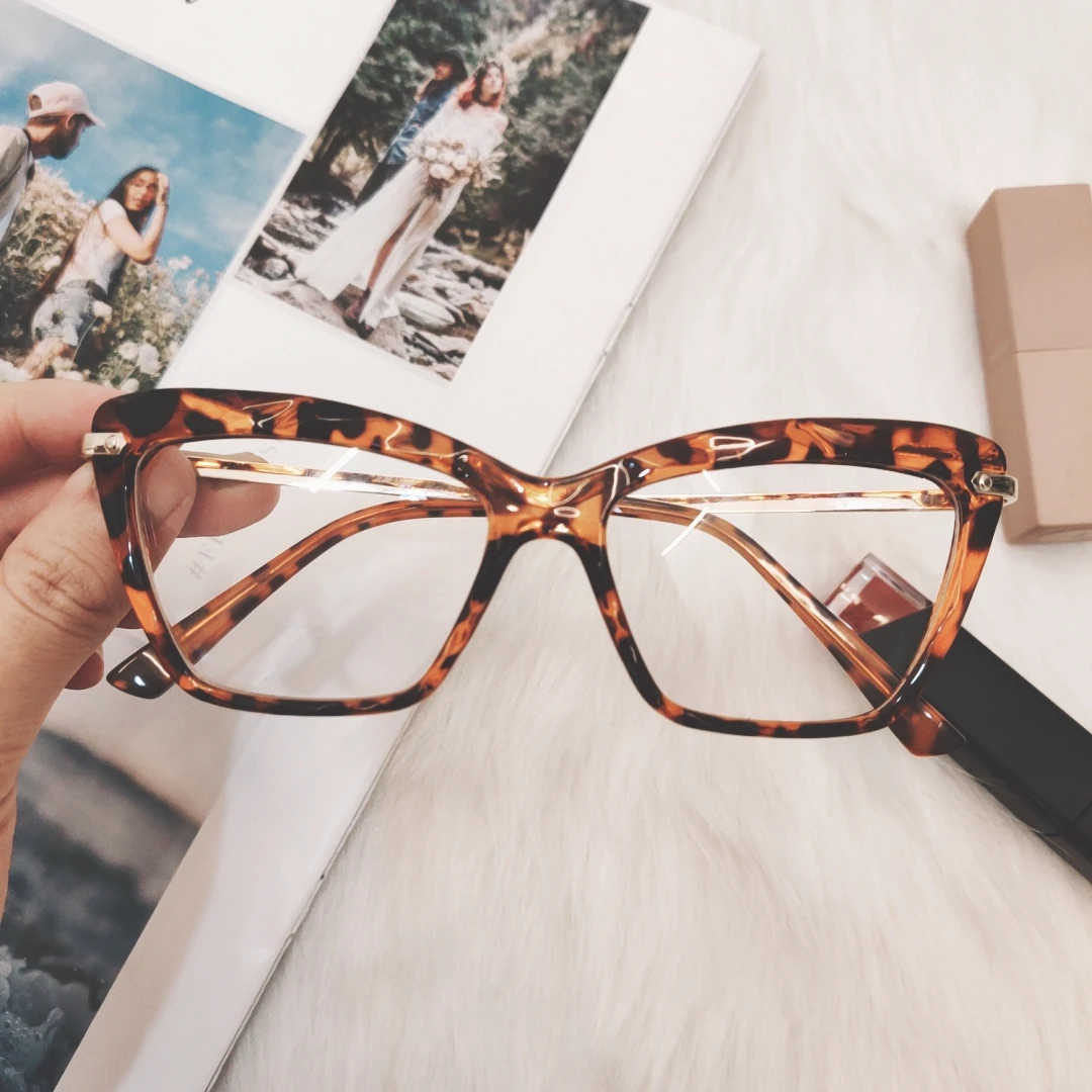 Кошачий глаз оправа для очков для мужчин и женщин винтажные брендовые дизайнерские весенние петли уникальные граненые очки женские прозрачные очки - Цвет оправы: C2 Leopard Clear