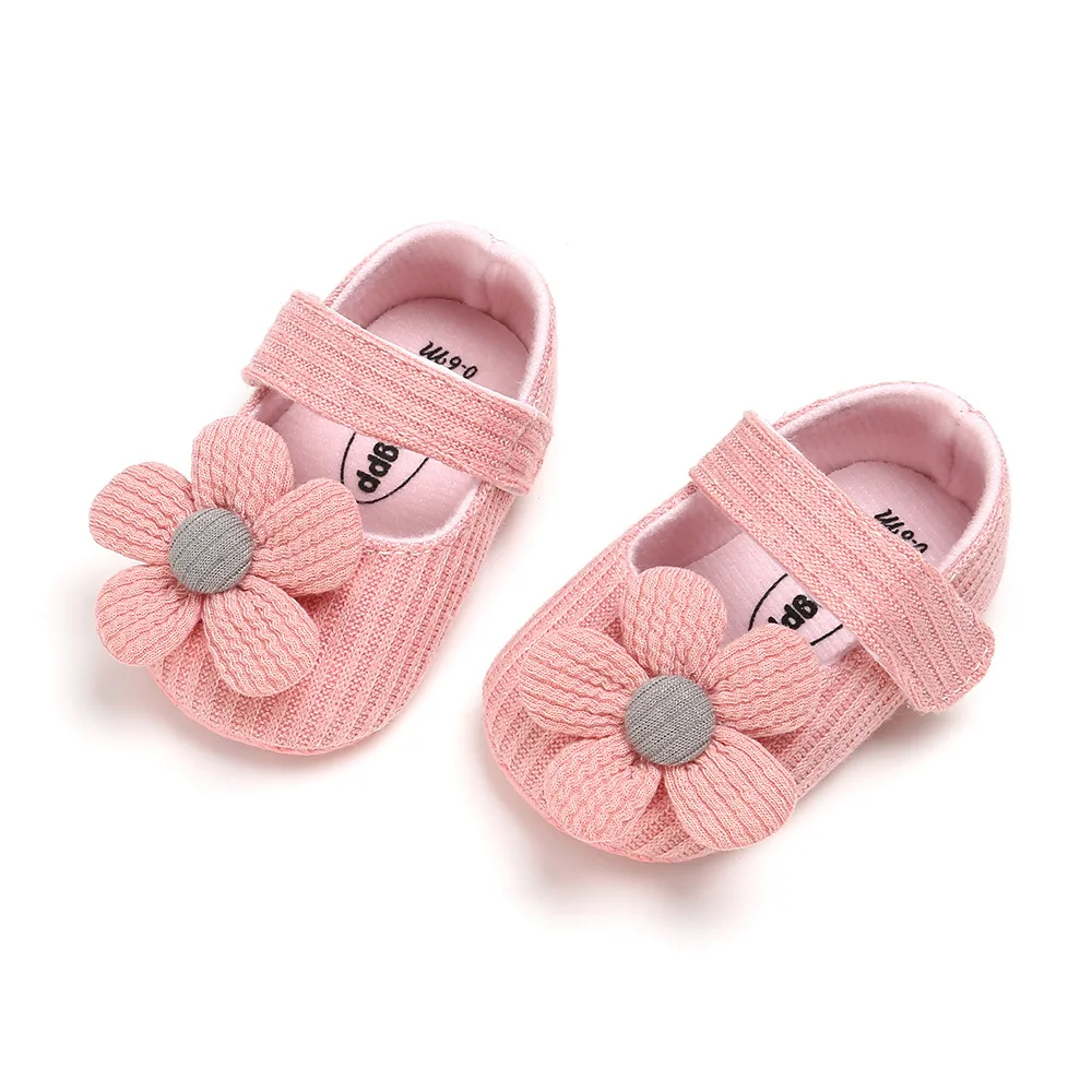 Детская обувь унисекс с мягкой подошвой для маленьких мальчиков и девочек; хлопковая нескользящая обувь с цветочным принтом для первых шагов - Цвет: Розовый
