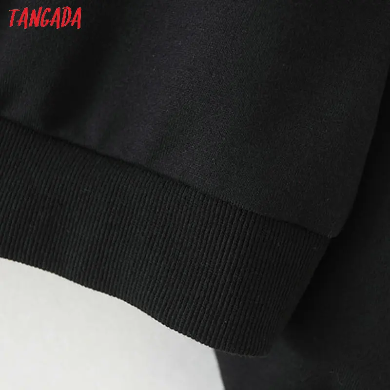 Tangada женские черные кофты с вышивкой из перьев, свободные пуловеры с длинным рукавом и круглым вырезом, повседневные женские топы 7Y01