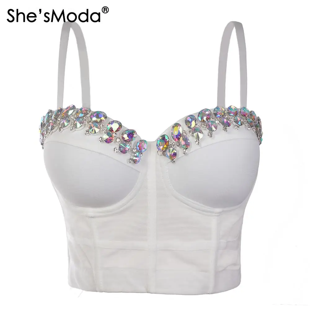 She'smoda New Mesh Perspective Rhinestones Bustier Women's Bralette ...