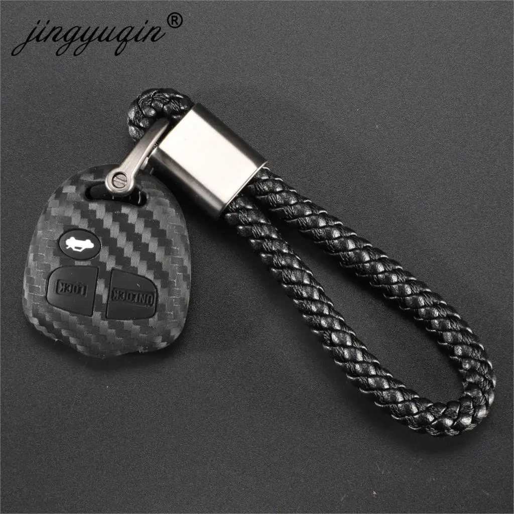 Key Case jingyuqin for Mitsubishi Outlander Colt Lancer Grandis Pajero Braid Keychain Car Carbon Silicone Key Case Cover Protect