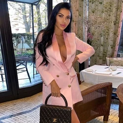 2021new longo blazer vestido 2021 outono nova jaqueta rosa duplo breasted botão de ouro cetim xale colarinho feminino blazer terno alto